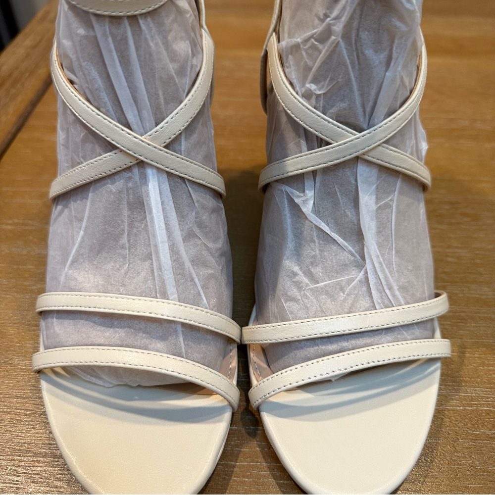 NIB Sam Edelman Delanie Ivory Leather Strappy Stiletto Heels Sandal Sz 10 *FLAW* - Picture 4 of 11
